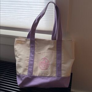 New W/Tag TRADER JOES Canvas Tote Bag Trader Joes TOTE BAG purple w/  embroidery